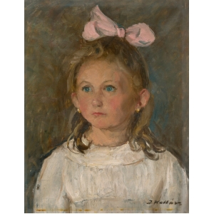 Hlava dievčaťa s ružovou mašľou, 51x39 cm, olej na plátne