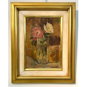 Kvety: olej na lepenke, 35x24 cm, značené vpravo dole: J. Kollár